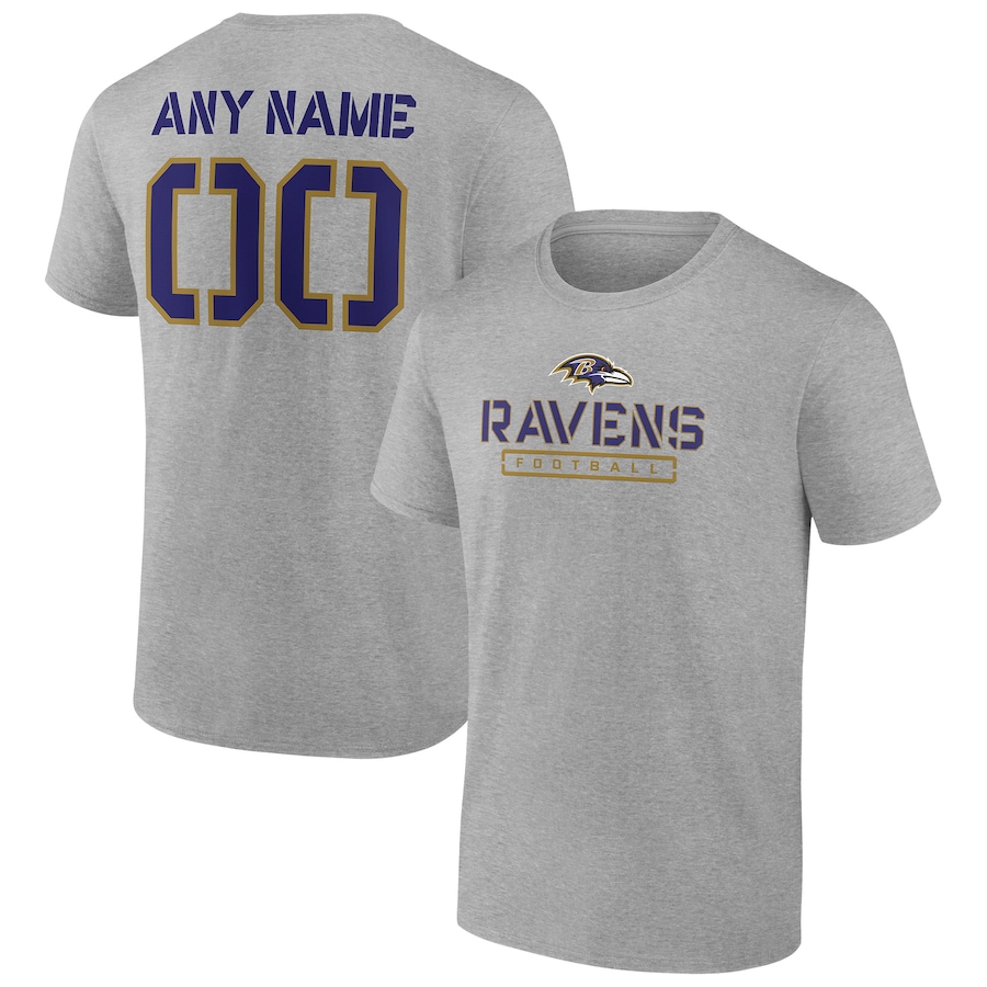 Baltimore Ravens Heather Gray Personalized Name & Number Evanston Stencil T-Shirt - Man Baltimore Ravens Heather Gray Personalized Name & Number Evanston Stencil T-Shirt - Man