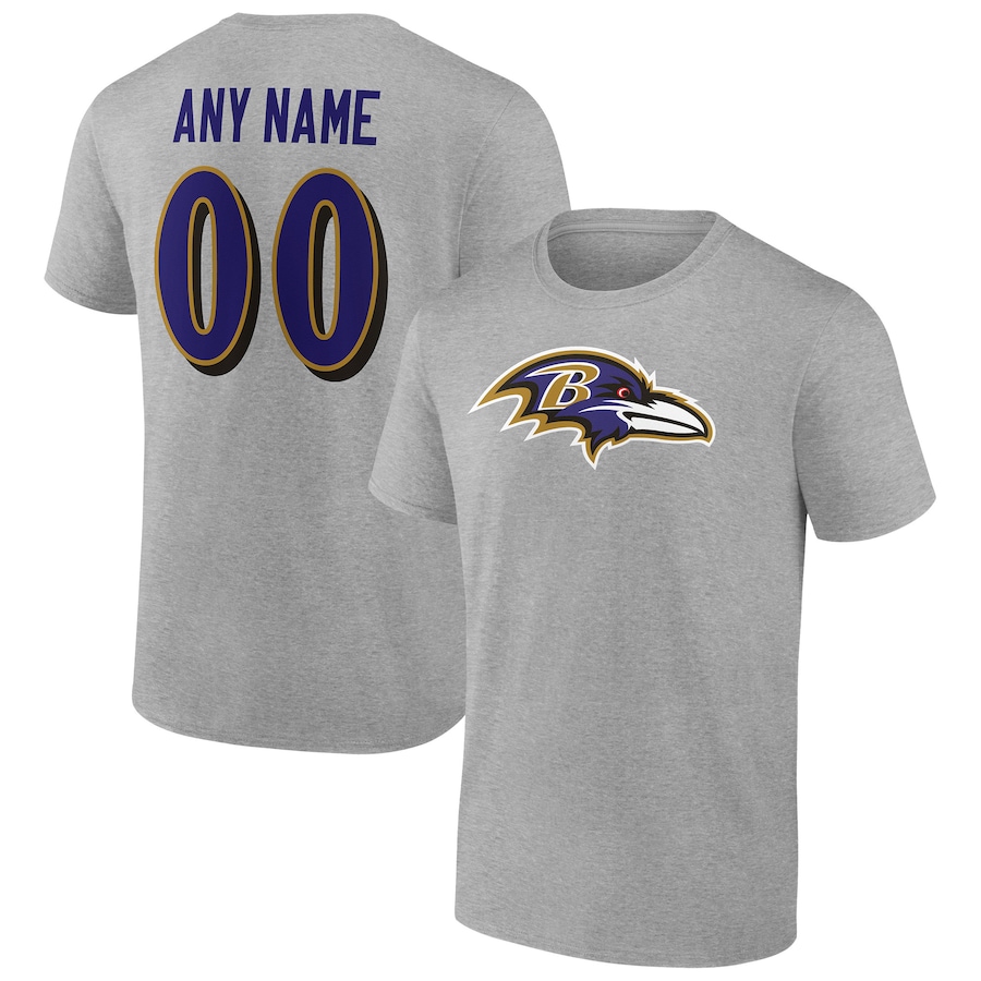 Baltimore Ravens Heathered Gray Team Authentic Custom T-Shirt - Man Baltimore Ravens Heathered Gray Team Authentic Custom T-Shirt - Man