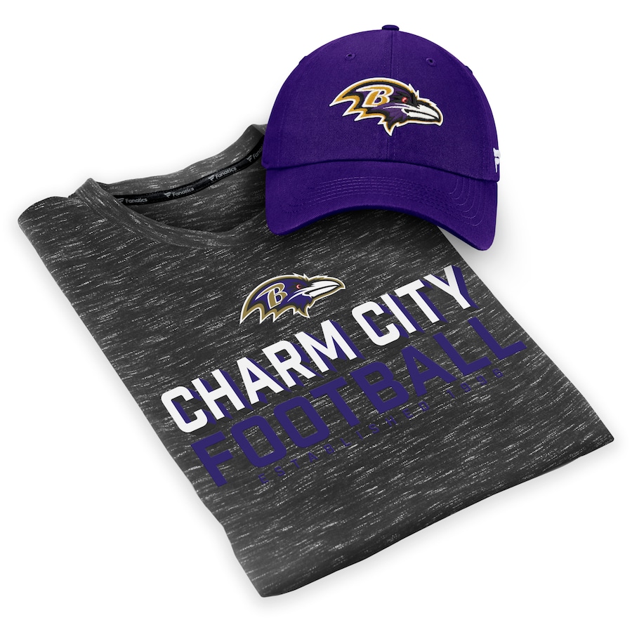 Baltimore Ravens Purple/Heathered Black Team T-Shirt and Adjustable Hat Combo Set - Man