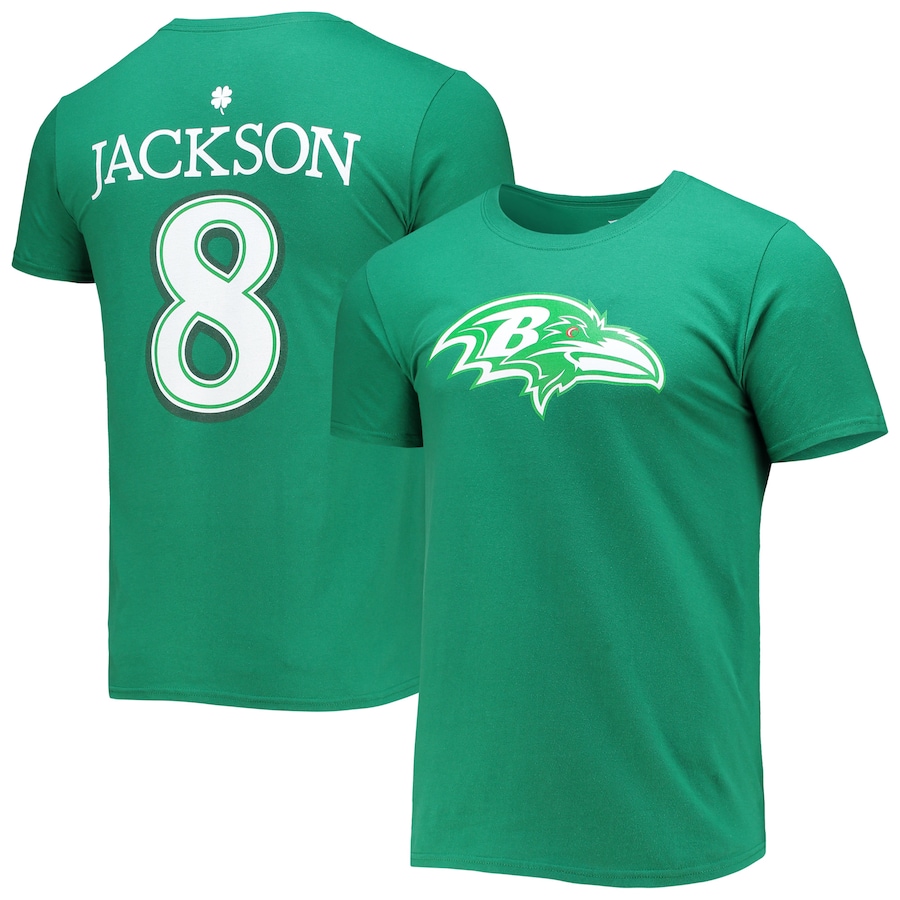 Baltimore Ravens Lamar Jackson Green St. Patrick's Day Icon Player T-Shirt - Man