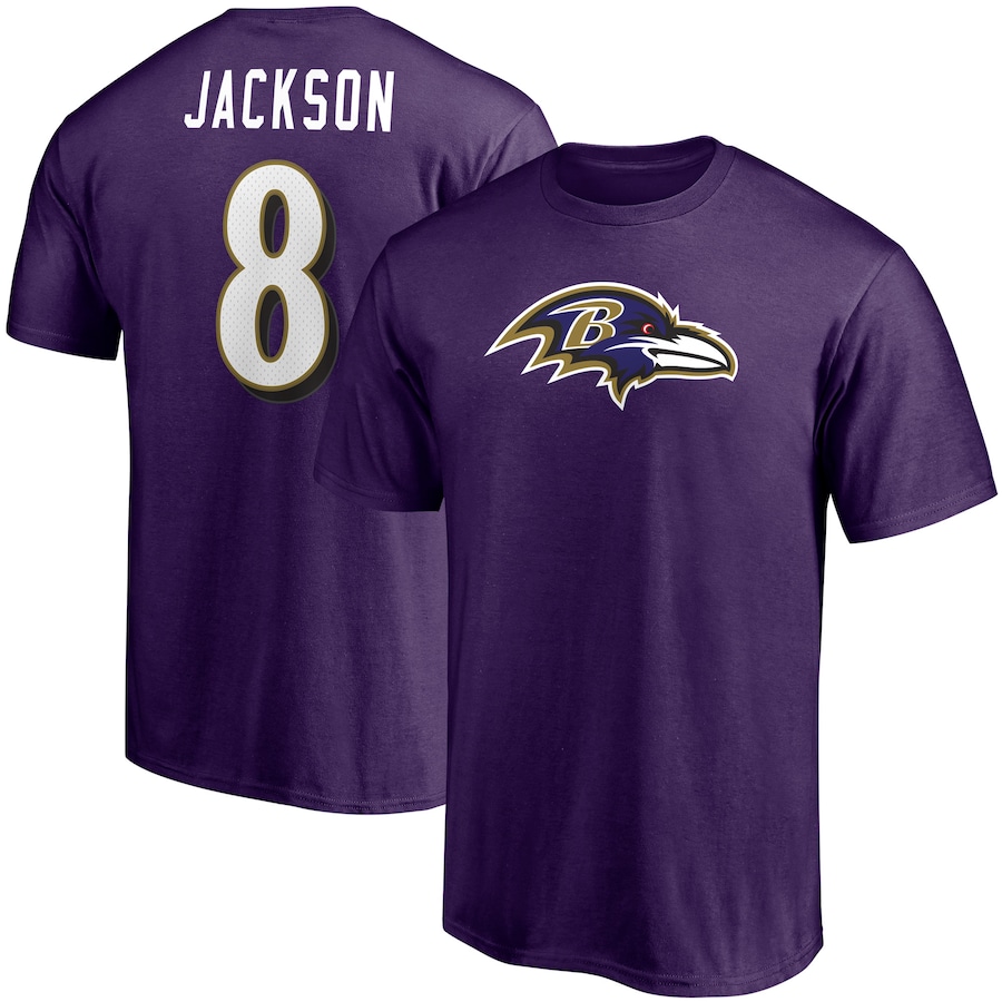 Baltimore Ravens Lamar Jackson Purple Player Icon Name & Number T-Shirt - Man