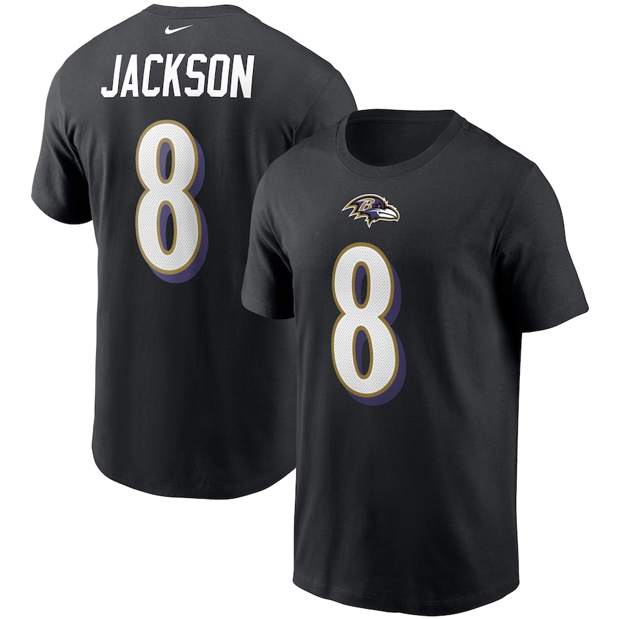 Baltimore Ravens Lamar Jackson Football Black Name & Number T-Shirt - Man Baltimore Ravens Lamar Jackson Football Black Name & Number T-Shirt - Man