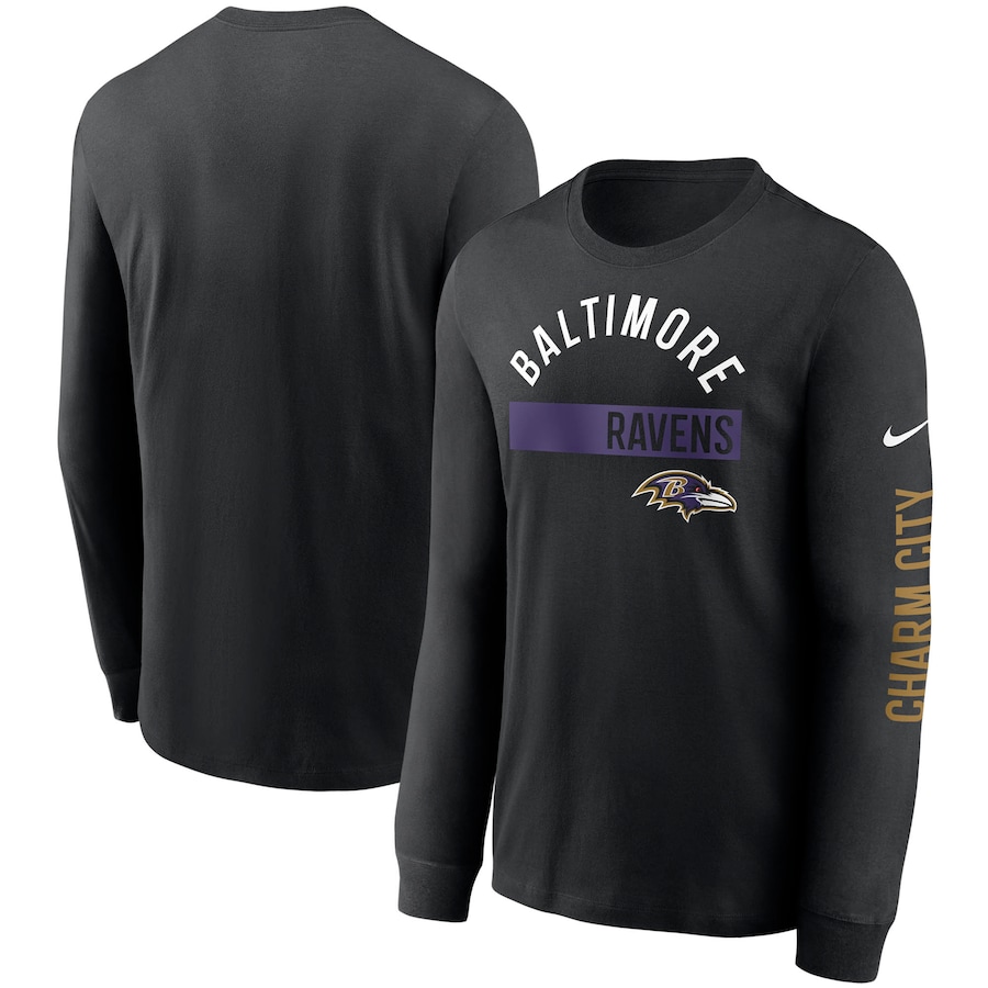Baltimore Ravens Football Black Fan Gear Color Bar Long Sleeve T-Shirt - Man