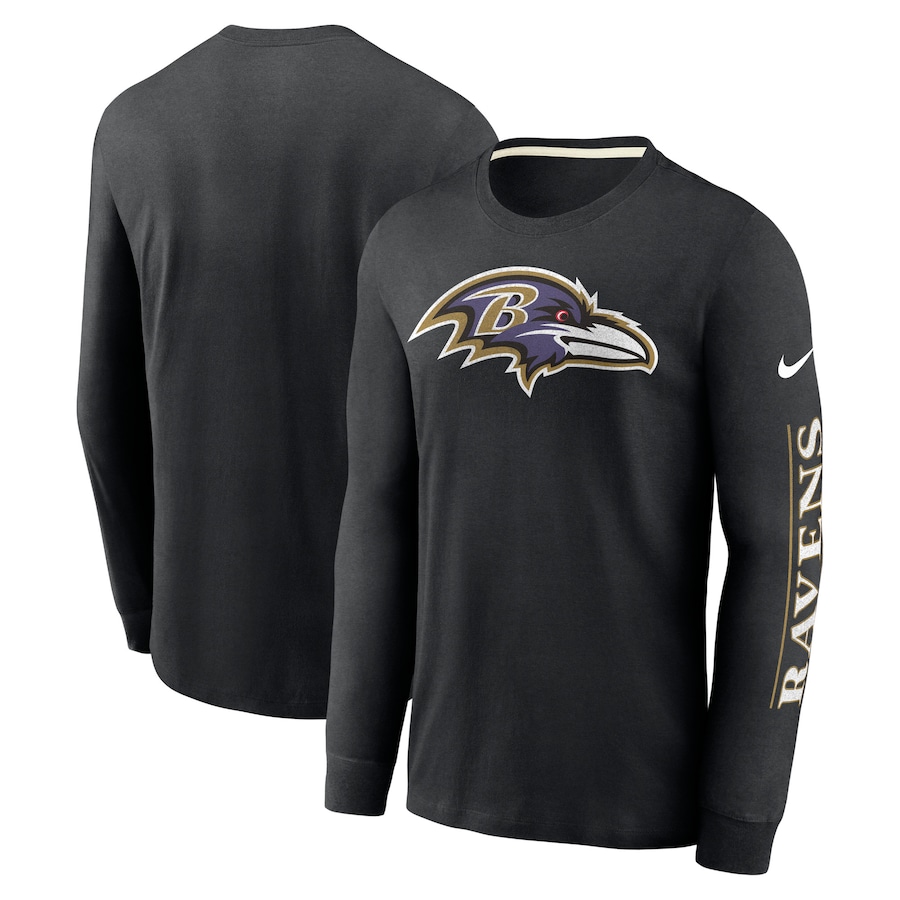 Baltimore Ravens Football Black Fashion Tri-Blend Long Sleeve T-Shirt - Man