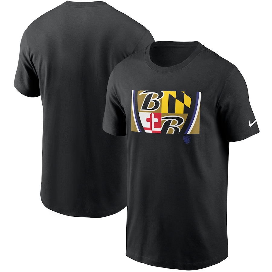 Baltimore Ravens Football Black Hometown Collection Flag T-Shirt - Man Baltimore Ravens Football Black Hometown Collection Flag T-Shirt - Man