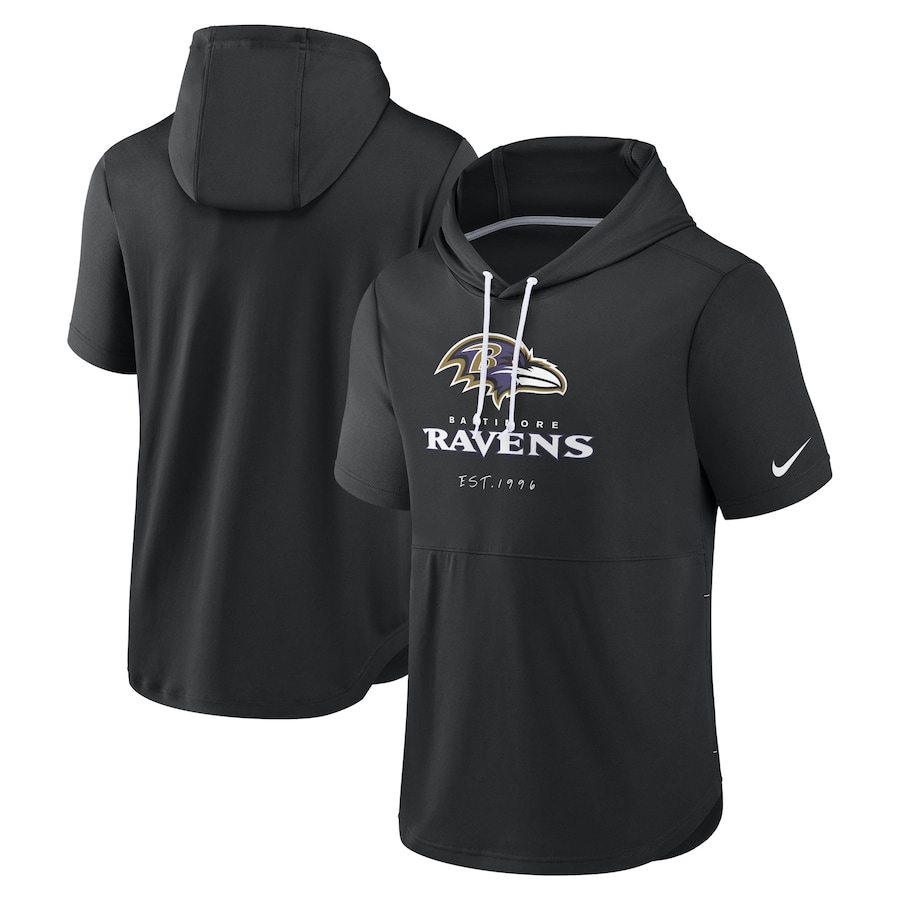 Baltimore Ravens Football Black Short Sleeve Pullover Hoodie - Man