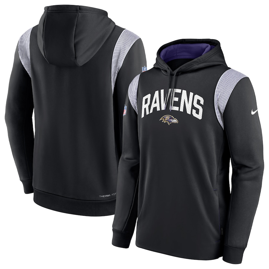 Baltimore Ravens Football Black Sideline Athletic Stack Performance Pullover Hoodie - Man