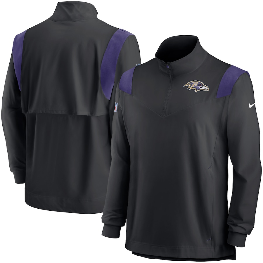 Baltimore Ravens Football Black Sideline Coach Chevron Lockup Quarter-Zip Long Sleeve Top - Man Baltimore Ravens Football Black Sideline Coach Chevron Lockup Quarter-Zip Long Sleeve Top - Man