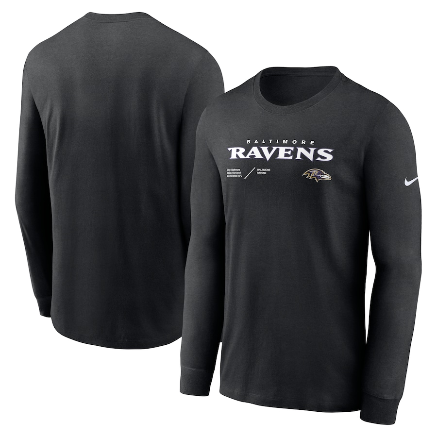 Baltimore Ravens Football Black Sideline Infograph Lock Up Performance Long Sleeve T-Shirt - Man Baltimore Ravens Football Black Sideline Infograph Lock Up Performance Long Sleeve T-Shirt - Man
