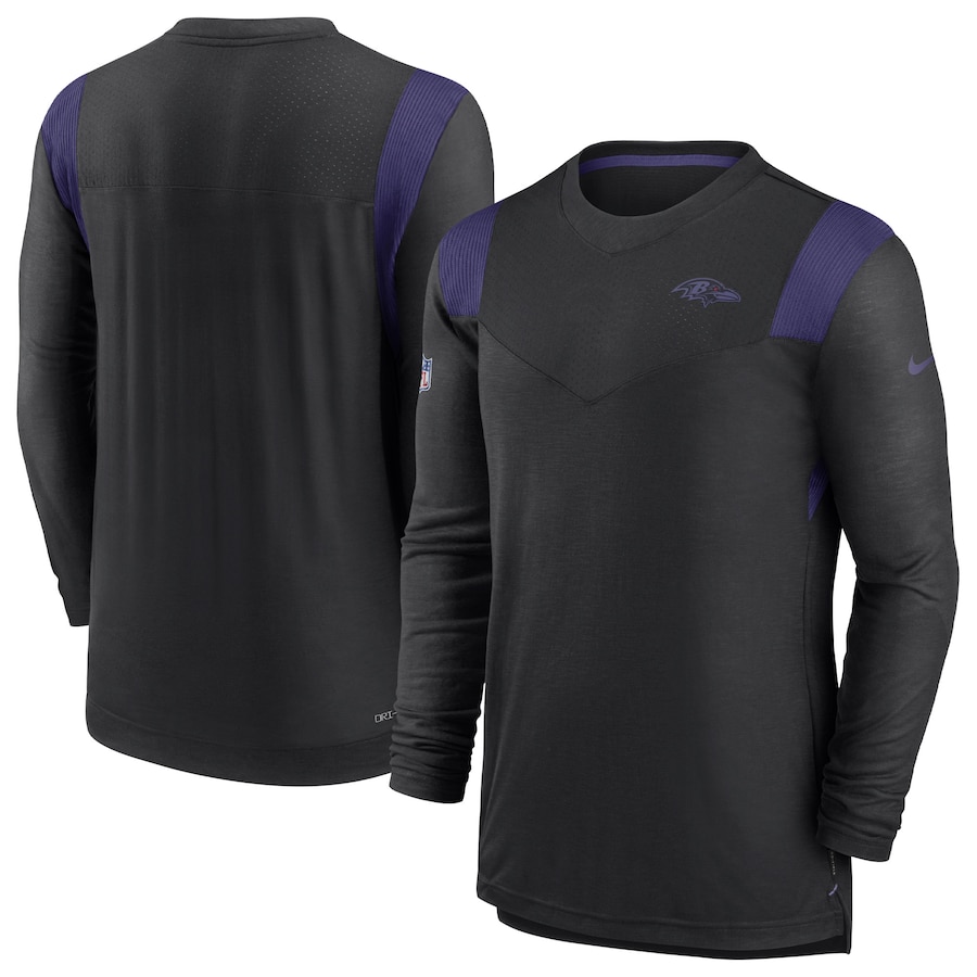 Baltimore Ravens Football Black Sideline Tonal Logo Performance Player Long Sleeve T-Shirt - Man Baltimore Ravens Football Black Sideline Tonal Logo Performance Player Long Sleeve T-Shirt - Man