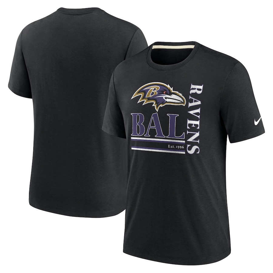 Baltimore Ravens Football Black Wordmark Logo Tri-Blend T-Shirt - Man Baltimore Ravens Football Black Wordmark Logo Tri-Blend T-Shirt - Man