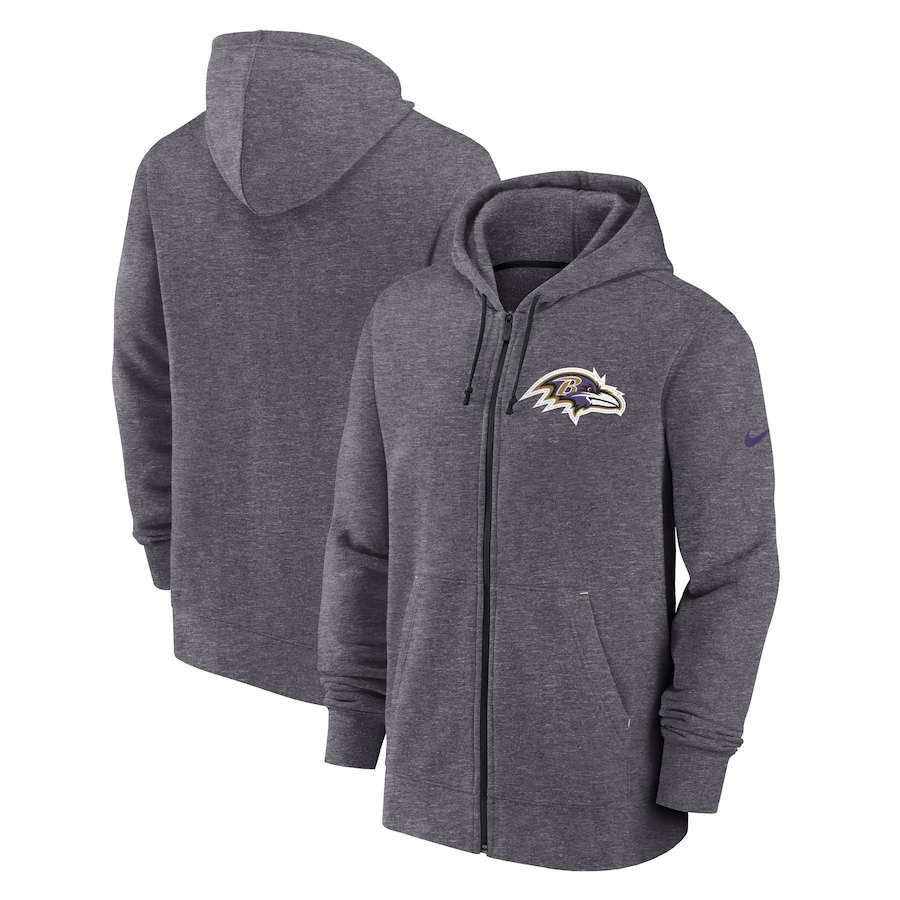 Baltimore Ravens Football Heather Charcoal Historic Lifestyle Full-Zip Hoodie - Man