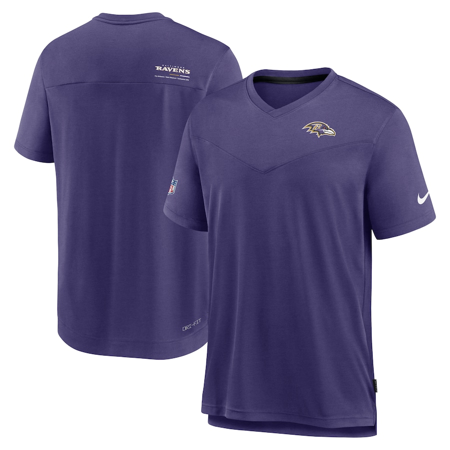 Baltimore Ravens Football Purple Sideline Coach Chevron Lock Up Logo V-Neck Performance T-Shirt - Man Baltimore Ravens Football Purple Sideline Coach Chevron Lock Up Logo V-Neck Performance T-Shirt - Man
