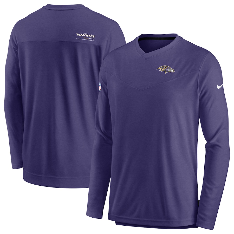 Baltimore Ravens Football Purple Sideline Coach Chevron Lock Up Long Sleeve V-Neck Performance T-Shirt - Man Baltimore Ravens Football Purple Sideline Coach Chevron Lock Up Long Sleeve V-Neck Performance T-Shirt - Man