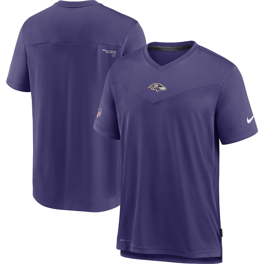 Baltimore Ravens Football Purple Sideline Coaches Performance V-Neck T-Shirt - Man Baltimore Ravens Football Purple Sideline Coaches Performance V-Neck T-Shirt - Man