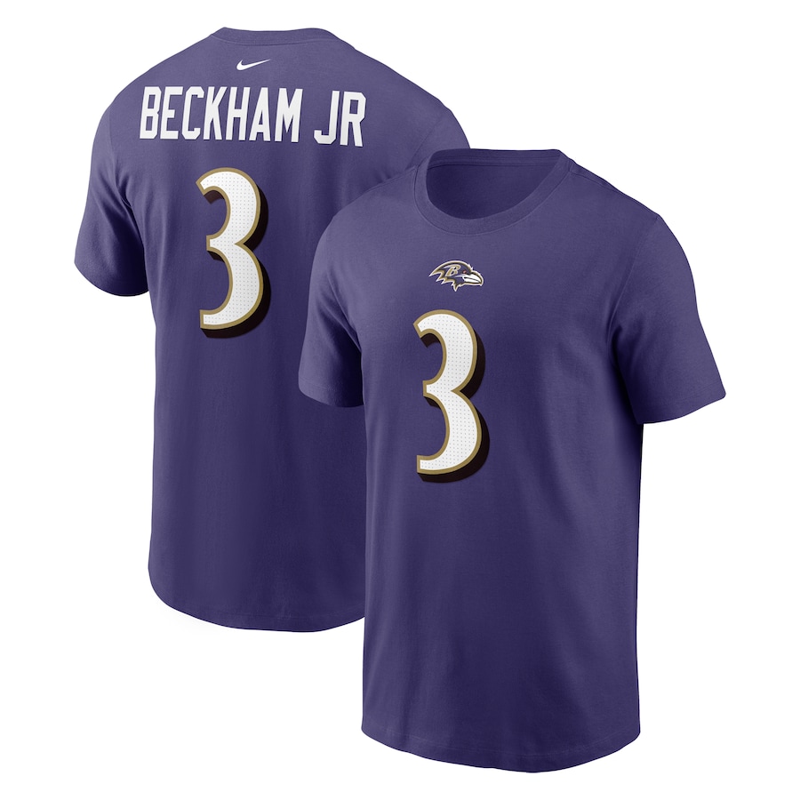 Baltimore Ravens Odell Beckham Jr. Football Purple Player Name & Number T-Shirt - Man