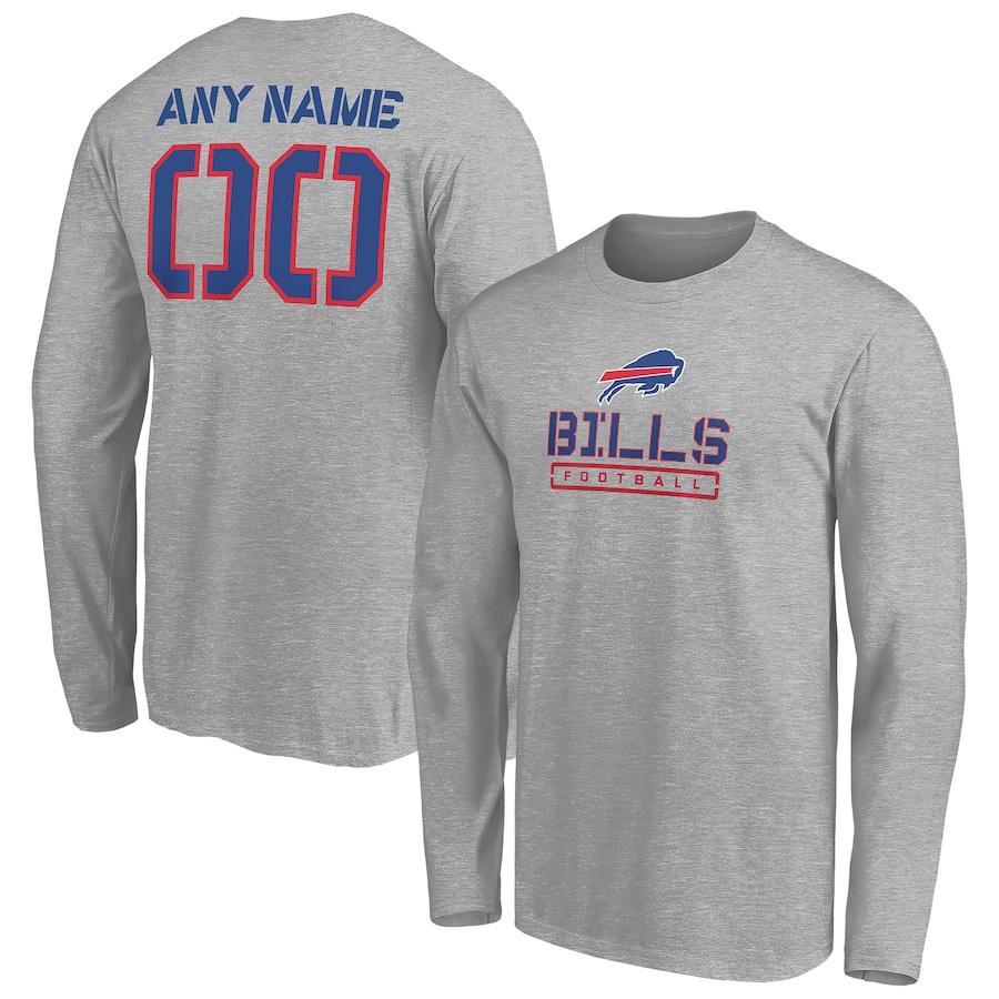 Buffalo Bills Gray Personalized Name & Number Evanston Stencil Long Sleeve T-Shirt - Man Buffalo Bills Gray Personalized Name & Number Evanston Stencil Long Sleeve T-Shirt - Man
