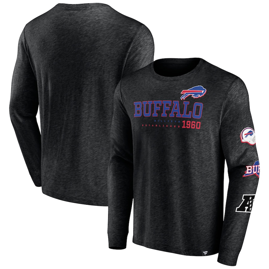 Buffalo Bills Heather Black High Whip Pitcher Long Sleeve T-Shirt - Man