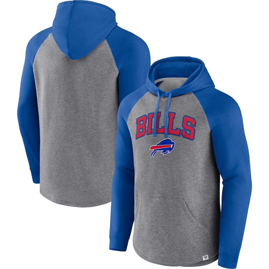 Buffalo Bills Heathered Gray/Royal By Design Raglan Pullover Hoodie - Man Buffalo Bills Heathered Gray/Royal By Design Raglan Pullover Hoodie - Man