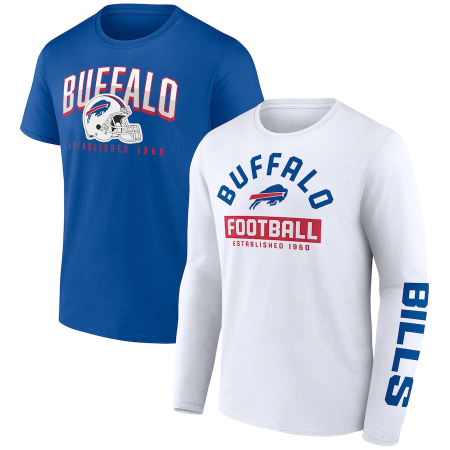 Buffalo Bills Royal/White Long and Short Sleeve Two-Pack T-Shirt - Man Buffalo Bills Royal/White Long and Short Sleeve Two-Pack T-Shirt - Man