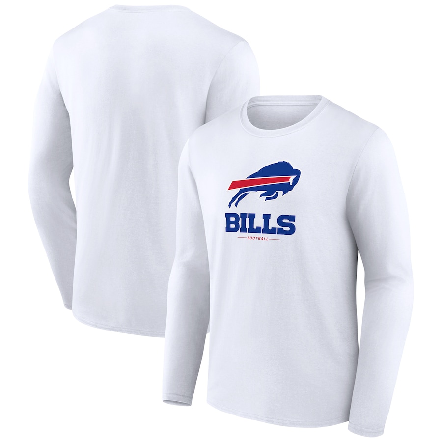 Buffalo Bills White Logo Team Lockup Long Sleeve T-Shirt - Man Buffalo Bills White Logo Team Lockup Long Sleeve T-Shirt - Man