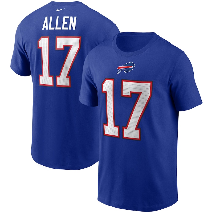 Buffalo Bills Josh Allen Football Royal Name & Number T-Shirt - Man Buffalo Bills Josh Allen Football Royal Name & Number T-Shirt - Man