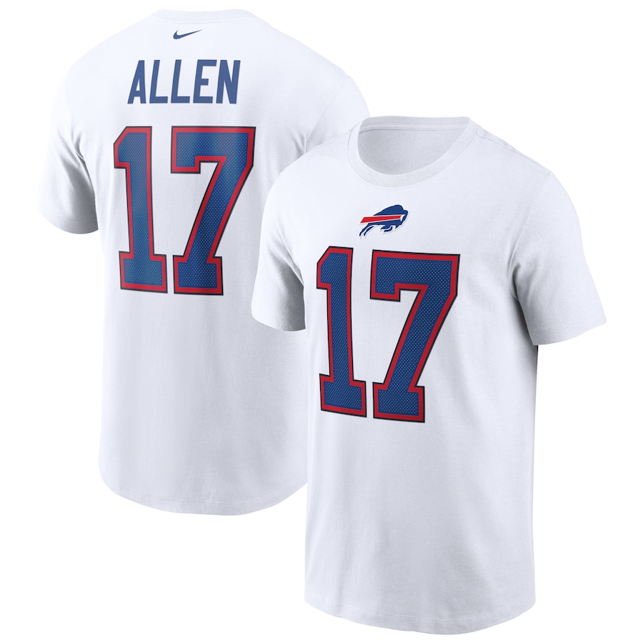 Buffalo Bills Josh Allen Football White Name & Number T-Shirt - Man Buffalo Bills Josh Allen Football White Name & Number T-Shirt - Man
