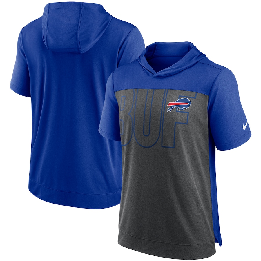 Buffalo Bills Football Heathered Charcoal/Royal Performance Hoodie T-Shirt - Man