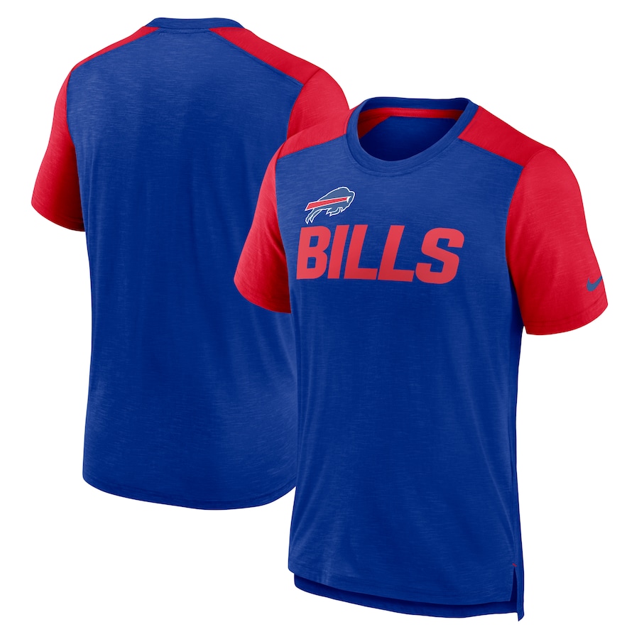 Buffalo Bills Football Heathered Royal/Heathered Red Color Block Team Name T-Shirt - Man