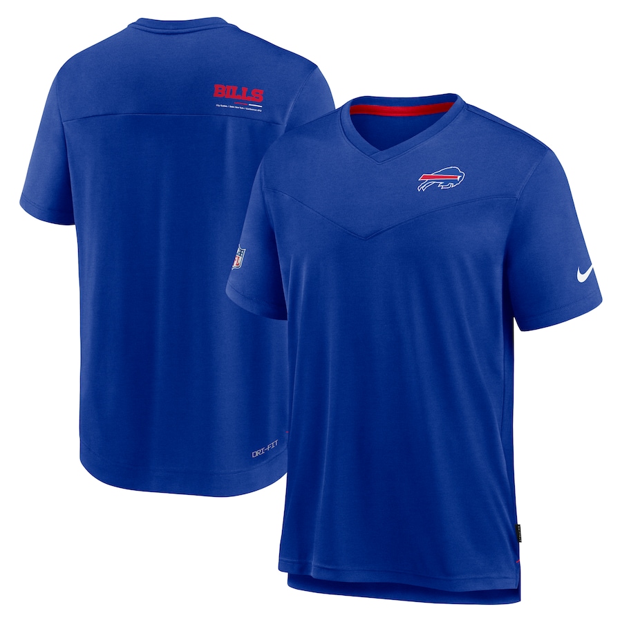 Buffalo Bills Football Royal Sideline Coach Chevron Lock Up Logo V-Neck Performance T-Shirt - Man Buffalo Bills Football Royal Sideline Coach Chevron Lock Up Logo V-Neck Performance T-Shirt - Man