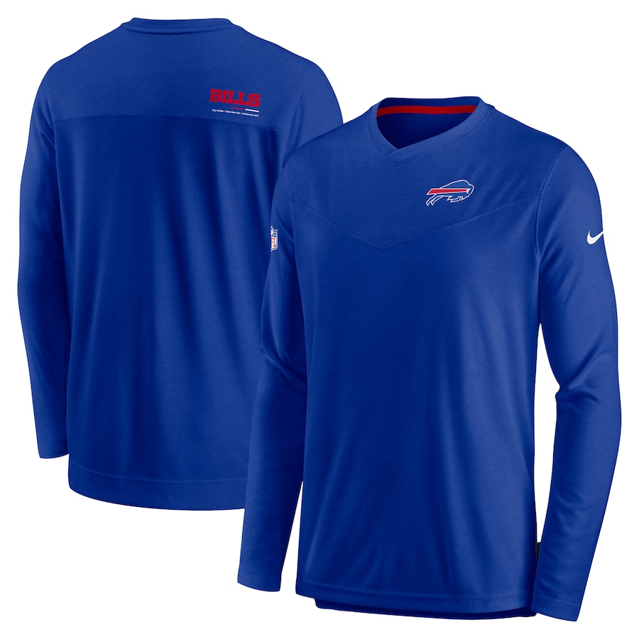 Buffalo Bills Football Royal Sideline Coach Chevron Lock Up Long Sleeve V-Neck Performance T-Shirt - Man