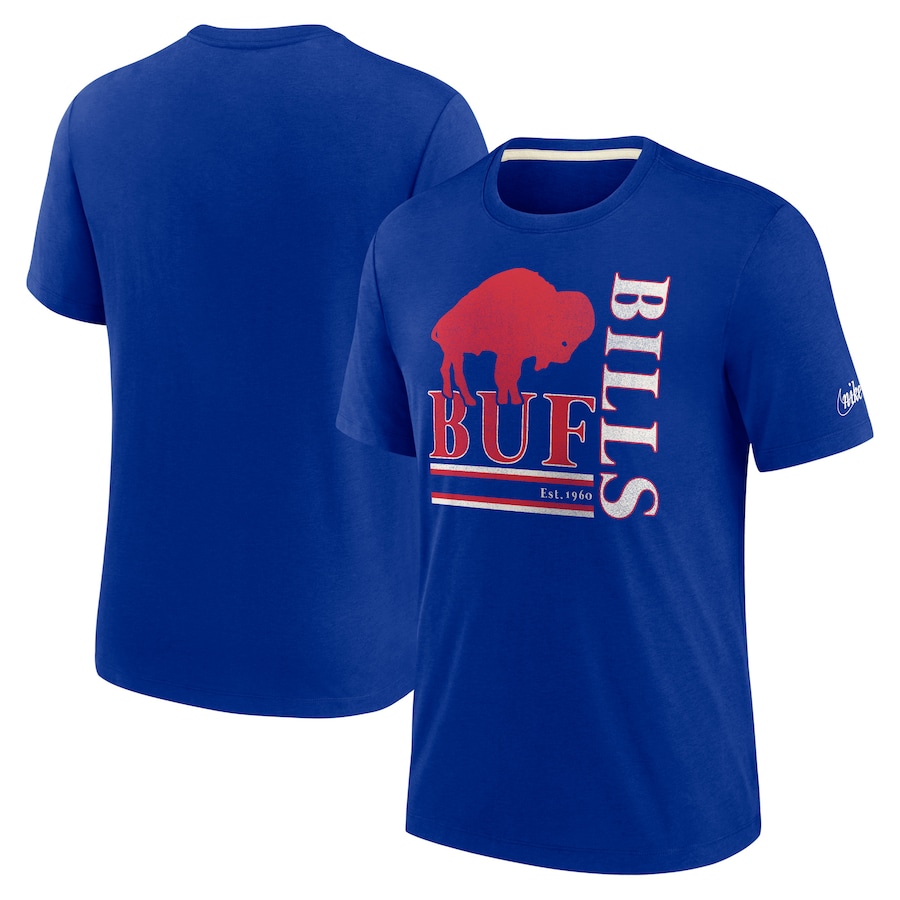 Buffalo Bills Football Royal Wordmark Logo Tri-Blend T-Shirt - Man