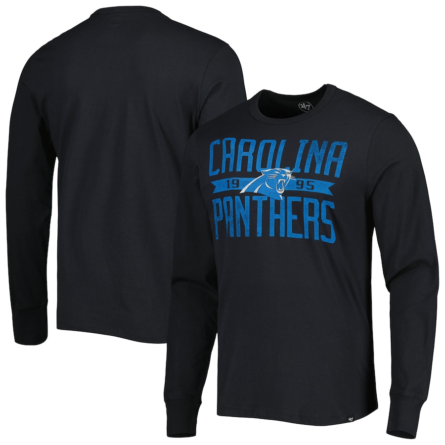 Carolina Panthers '47 Black Brand Wide Out Franklin Long Sleeve T-Shirt - Man Carolina Panthers '47 Black Brand Wide Out Franklin Long Sleeve T-Shirt - Man