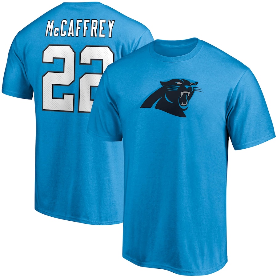 Carolina Panthers Christian McCaffrey Blue Player Icon Name & Number T-Shirt - Man