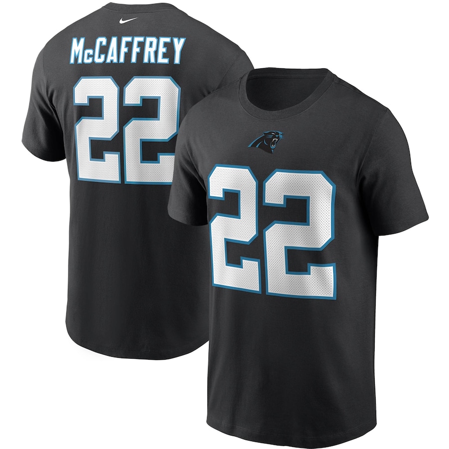 Carolina Panthers Christian McCaffrey Football Black Name & Number T-Shirt - Man