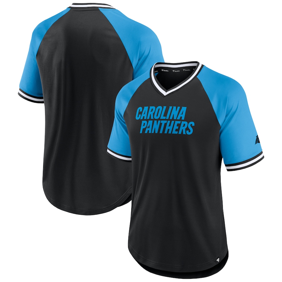 Carolina Panthers Black/Blue Second Wind Raglan V-Neck T-Shirt - Man