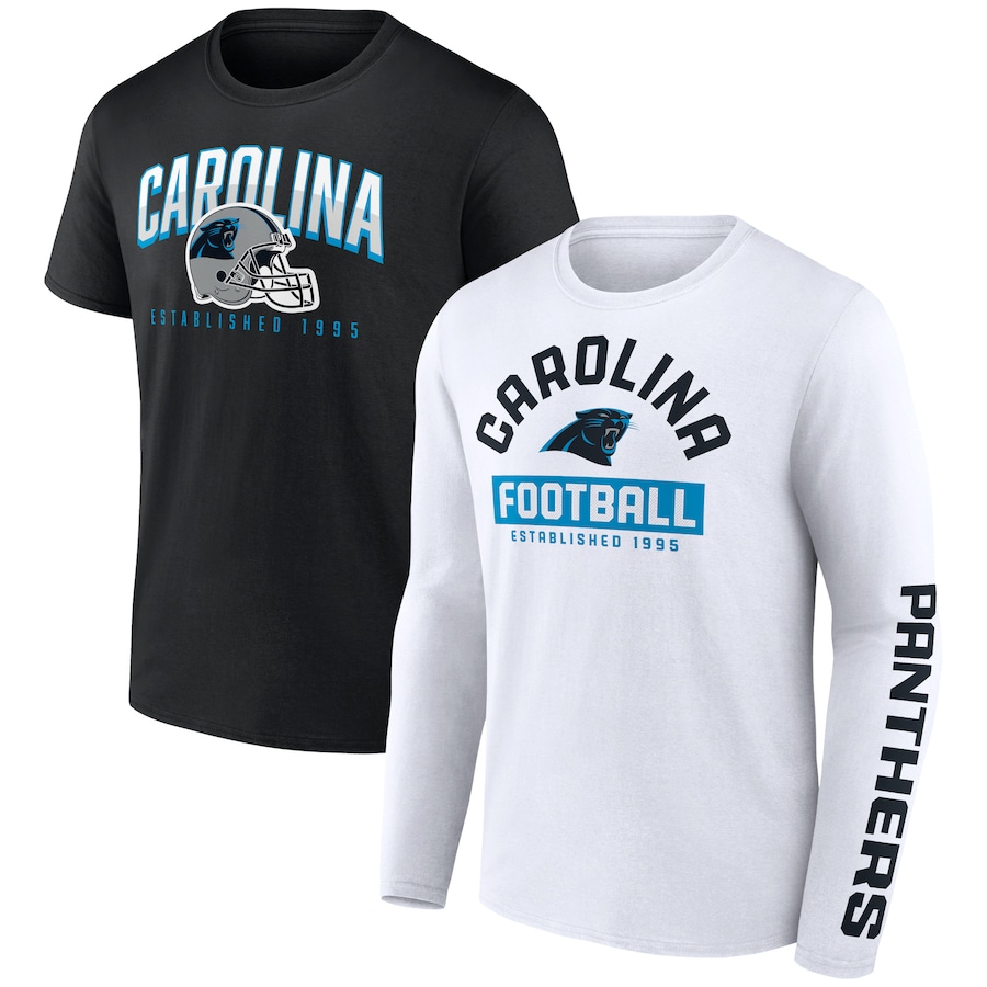 Carolina Panthers Black/White Long and Short Sleeve Two-Pack T-Shirt - Man Carolina Panthers Black/White Long and Short Sleeve Two-Pack T-Shirt - Man