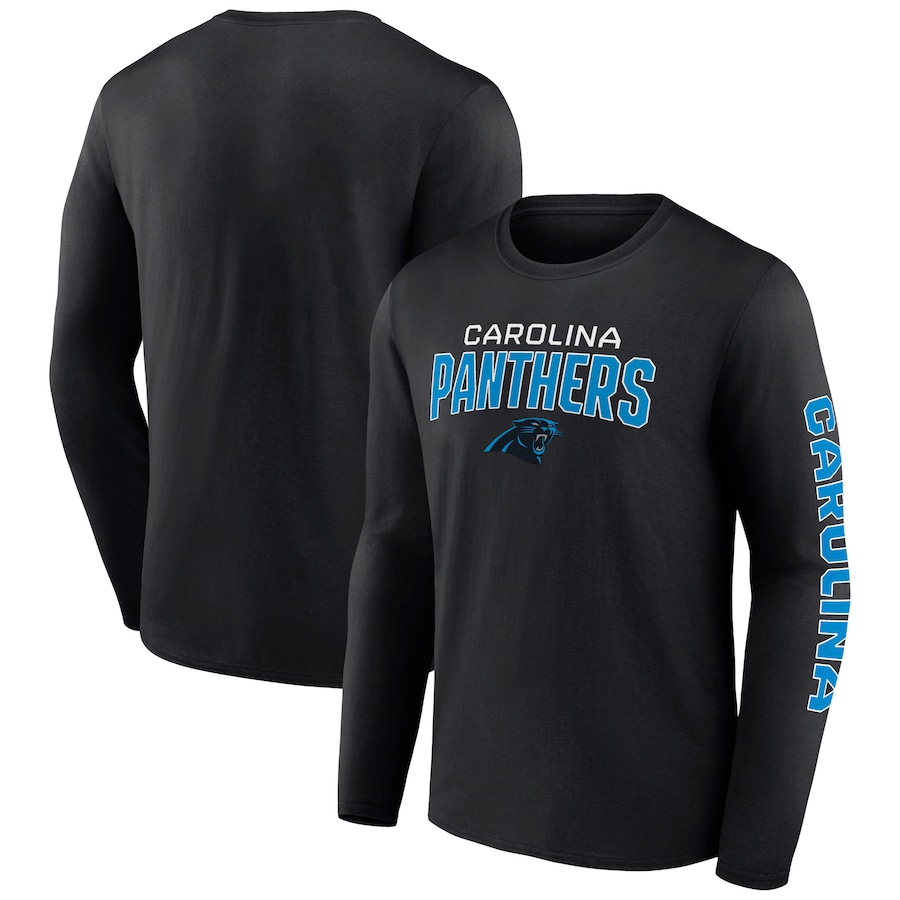 Carolina Panthers Black Wordmark Go the Distance Long Sleeve T-Shirt - Man Carolina Panthers Black Wordmark Go the Distance Long Sleeve T-Shirt - Man