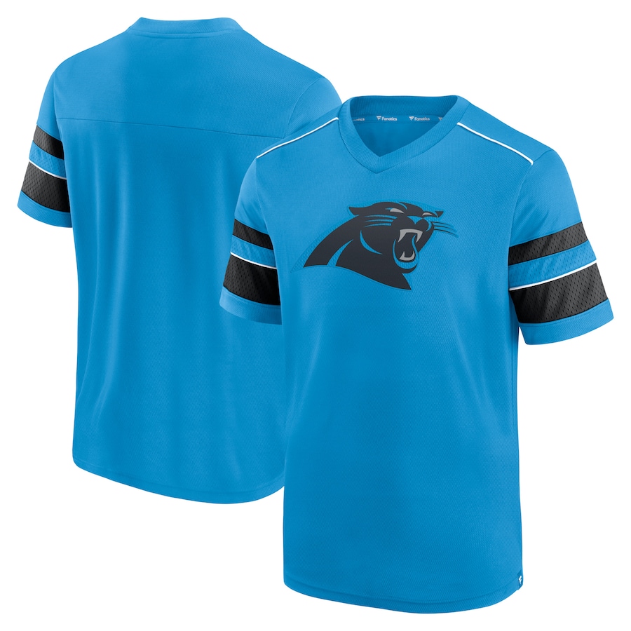 Carolina Panthers Blue Textured Hashmark V-Neck T-Shirt - Man Carolina Panthers Blue Textured Hashmark V-Neck T-Shirt - Man
