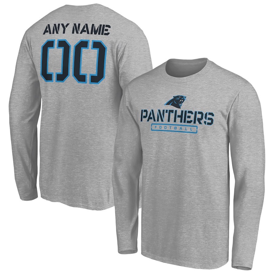 Carolina Panthers Gray Personalized Name & Number Evanston Stencil Long Sleeve T-Shirt - Man Carolina Panthers Gray Personalized Name & Number Evanston Stencil Long Sleeve T-Shirt - Man