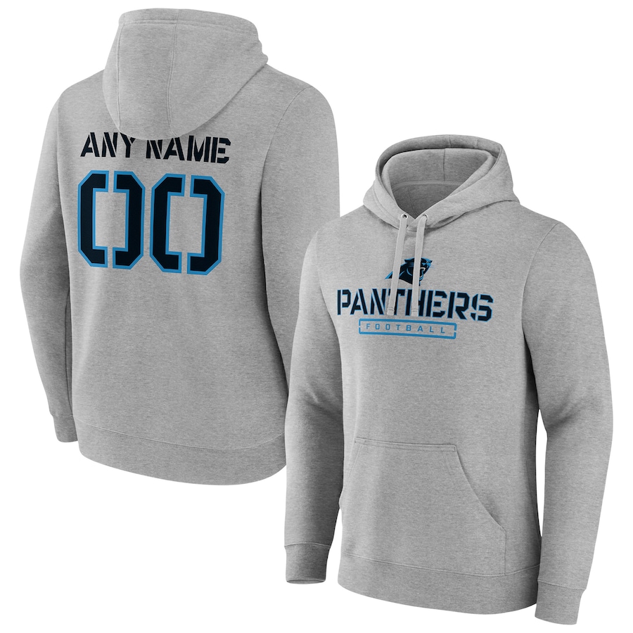 Carolina Panthers Gray Personalized Name & Number Evanston Stencil Pullover Hoodie - Man