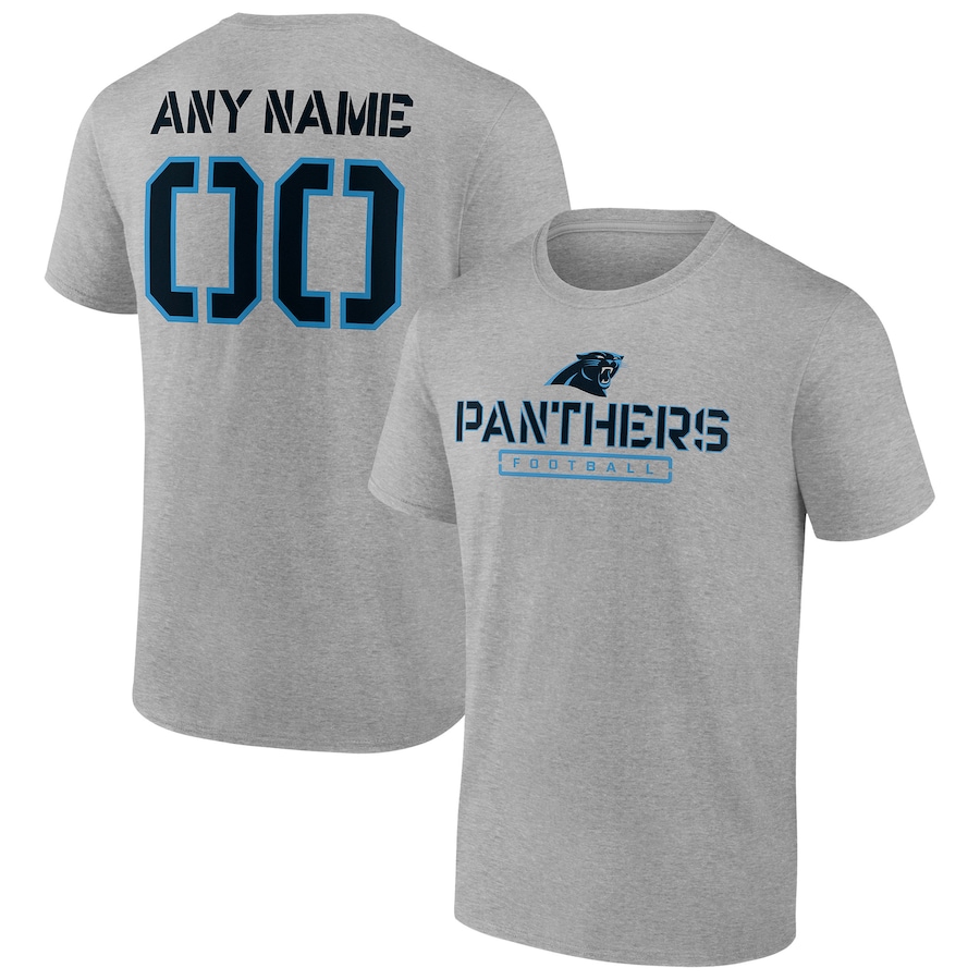 Carolina Panthers Heather Gray Personalized Name & Number Evanston Stencil T-Shirt - Man Carolina Panthers Heather Gray Personalized Name & Number Evanston Stencil T-Shirt - Man