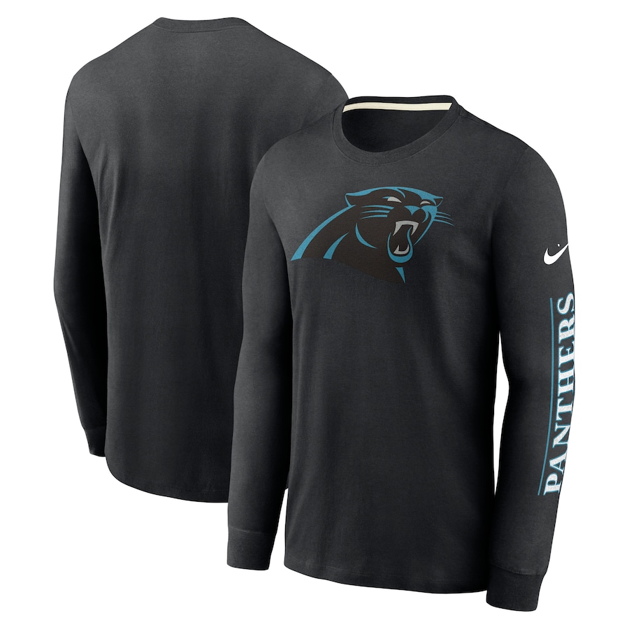 Carolina Panthers Football Black Fashion Tri-Blend Long Sleeve T-Shirt - Man