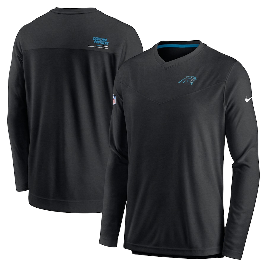 Carolina Panthers Football Black Sideline Coach Chevron Lock Up Long Sleeve V-Neck Performance T-Shirt - Man Carolina Panthers Football Black Sideline Coach Chevron Lock Up Long Sleeve V-Neck Performance T-Shirt - Man