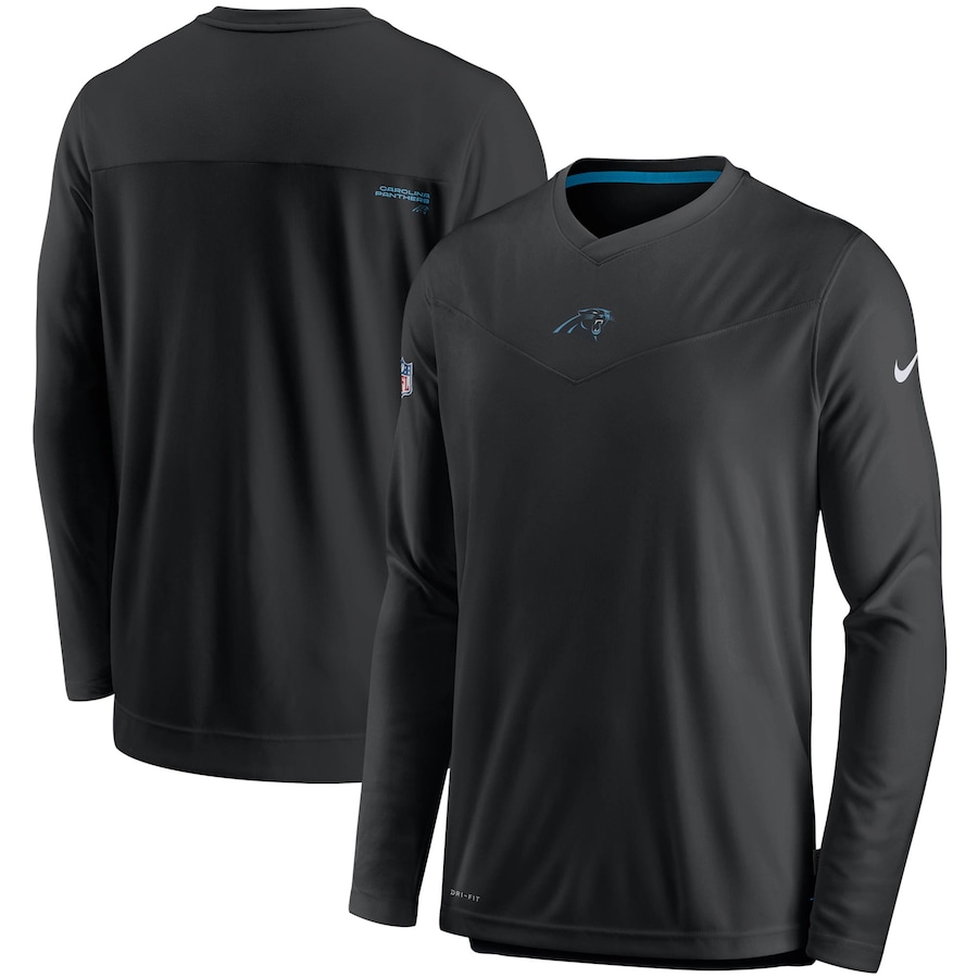 Carolina Panthers Football Black Sideline Coaches Performance Long Sleeve V-Neck T-Shirt - Man Carolina Panthers Football Black Sideline Coaches Performance Long Sleeve V-Neck T-Shirt - Man