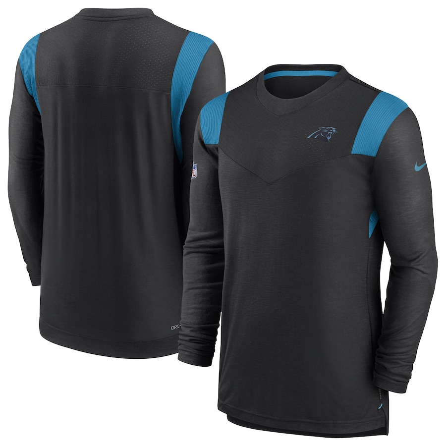 Carolina Panthers Football Black Sideline Tonal Logo Performance Player Long Sleeve T-Shirt - Man
