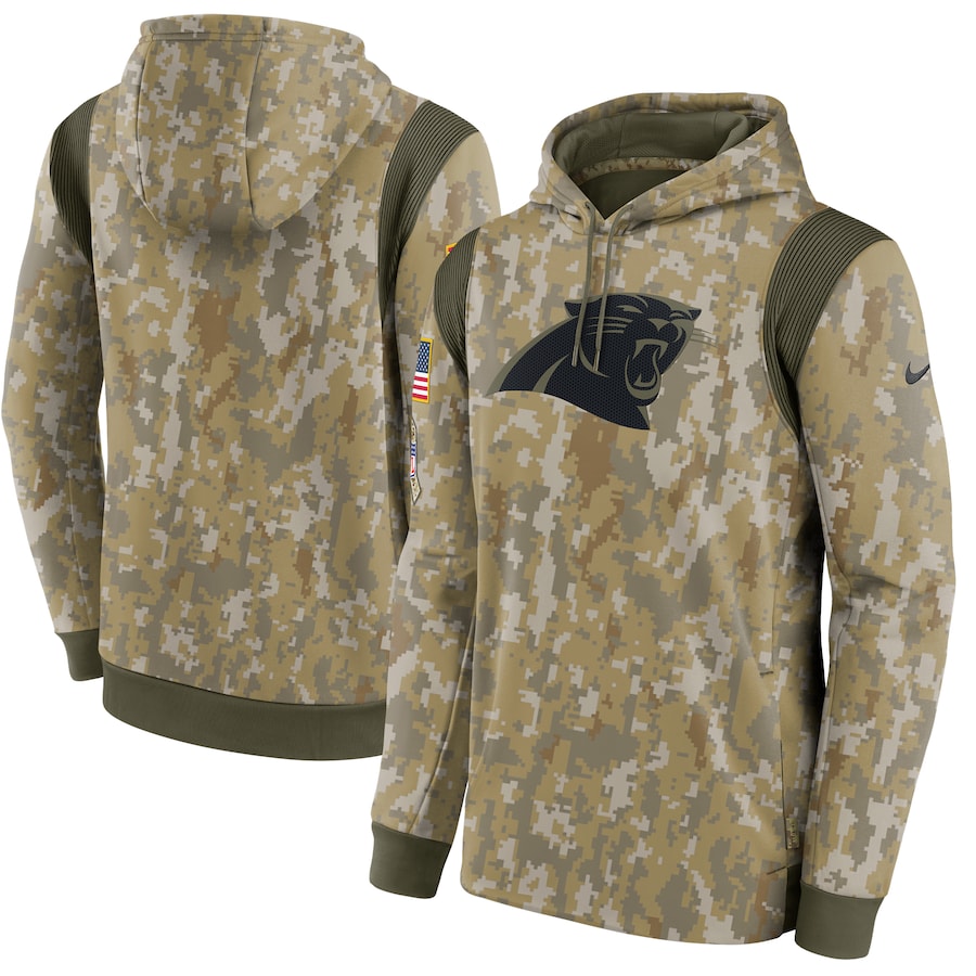 Carolina Panthers Football Camo 2021 Salute To Service Therma Performance Pullover Hoodie - Man