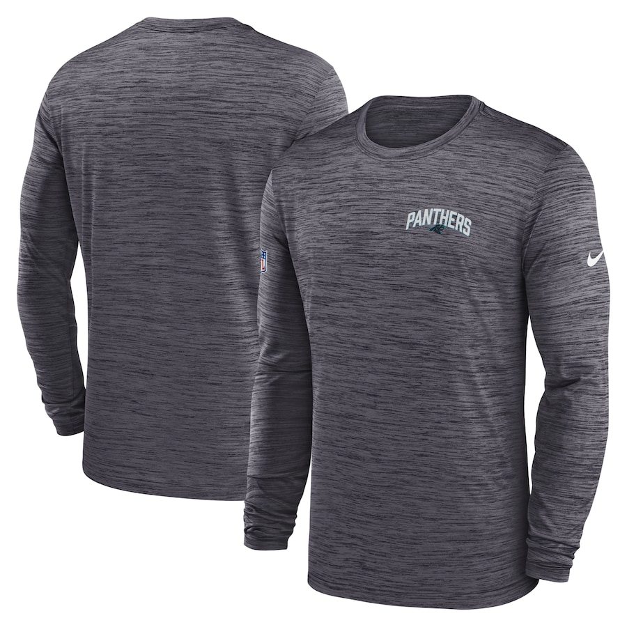 Carolina Panthers Football Charcoal Sideline Velocity Athletic Stack Performance Long Sleeve T-Shirt - Man