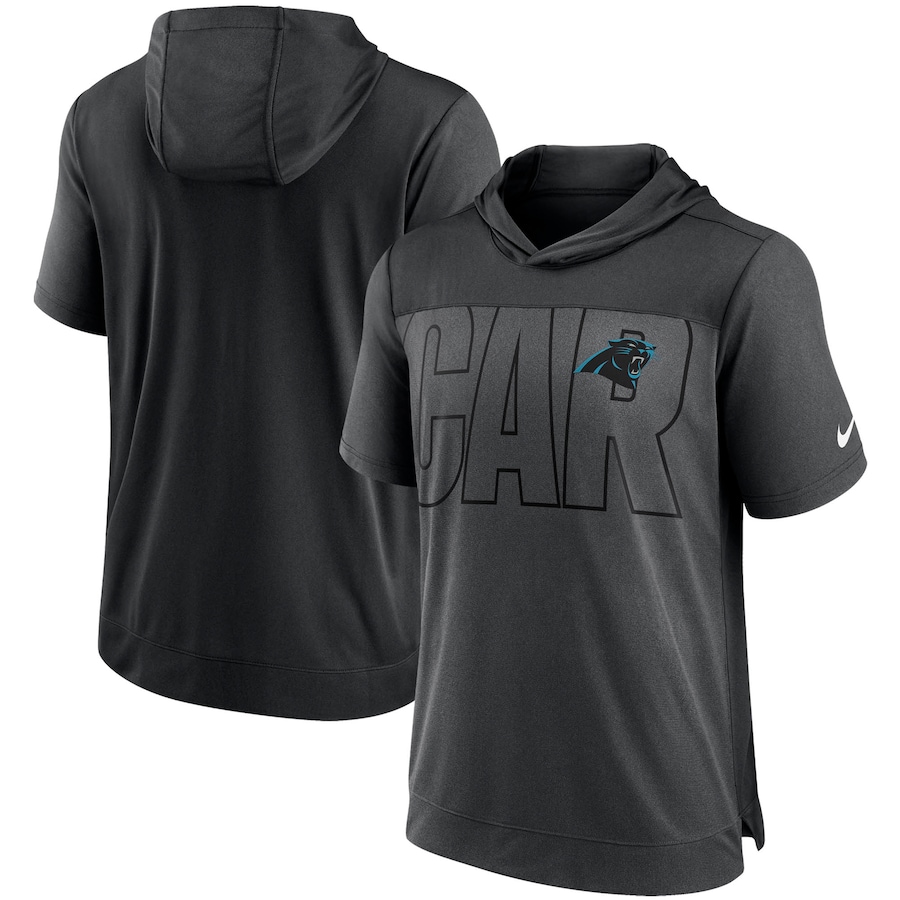 Carolina Panthers Football Heathered Charcoal/Black Performance Hoodie T-Shirt - Man Carolina Panthers Football Heathered Charcoal/Black Performance Hoodie T-Shirt - Man