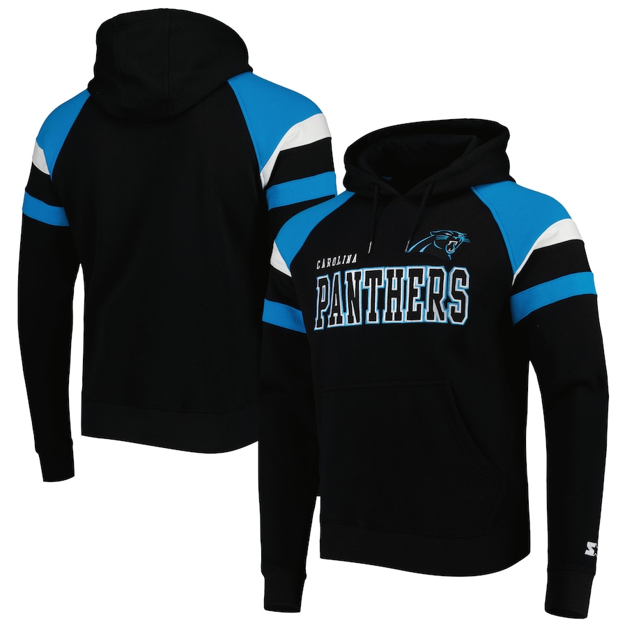 Carolina Panthers Starter Black Draft Fleece Raglan Pullover Hoodie - Man